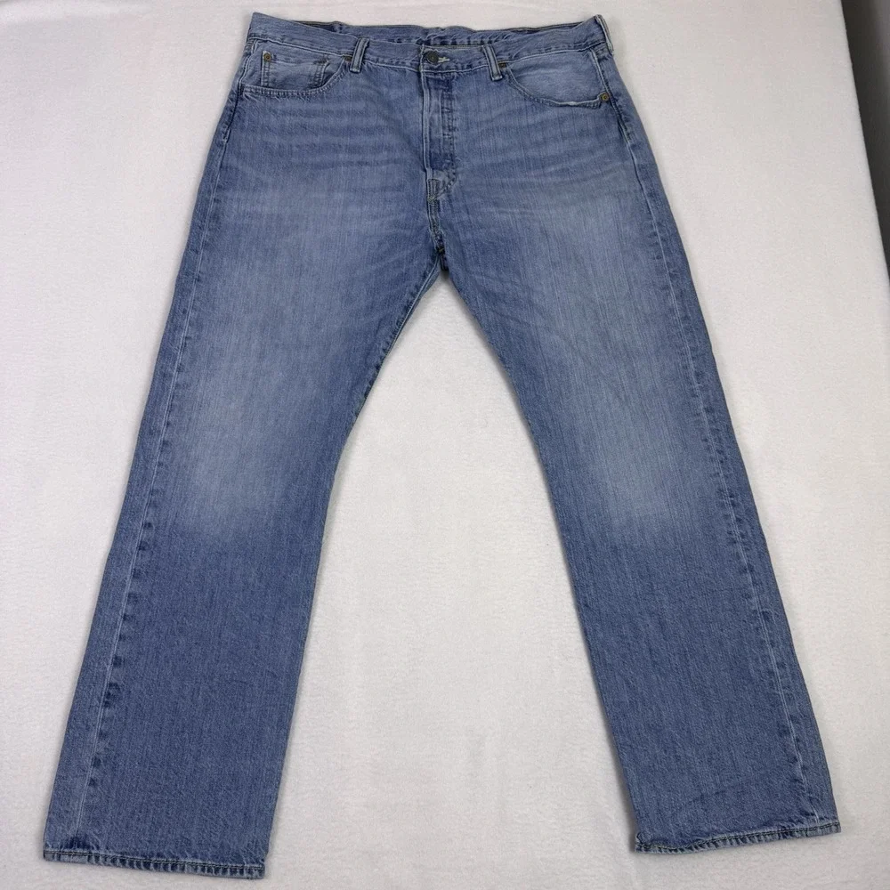 Levis 501 Jeans Men 36x30 Blue Button Fly Original Fit Pants‎ Light Wash Y2K